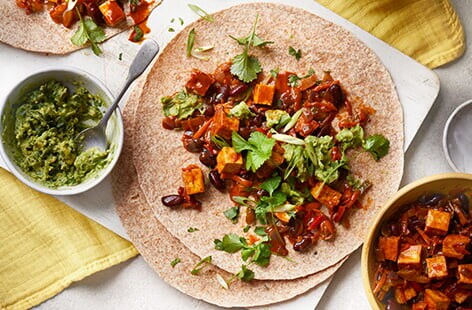 Image of "Tofu fajitas with guacamole"