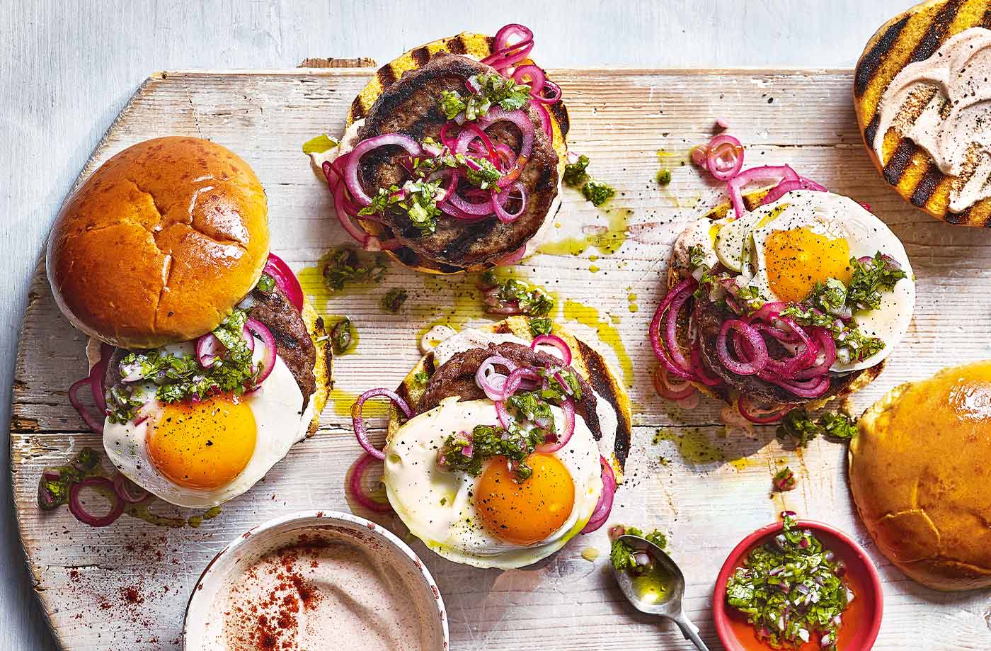 South American-style beef burgers