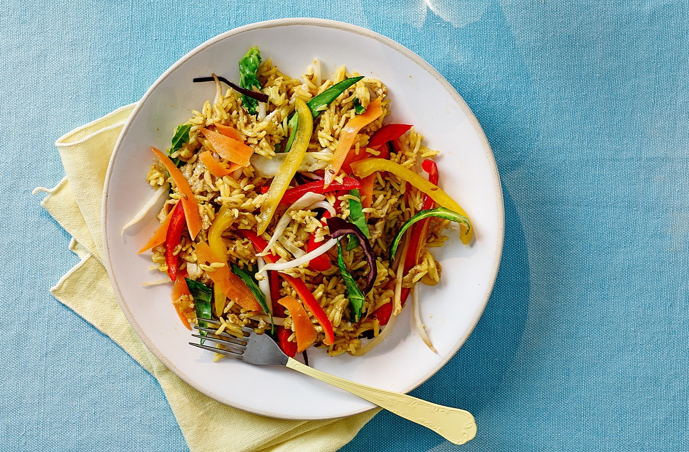 Curried egg and veggie fried rice