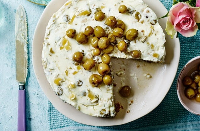 Gooseberry, elderflower and ginger cheesecake