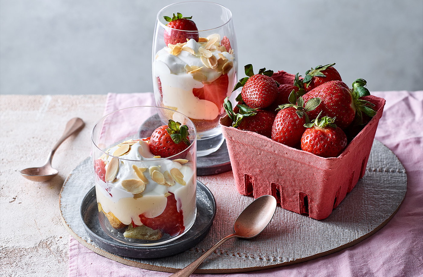 No-cook strawberry and cream trifles