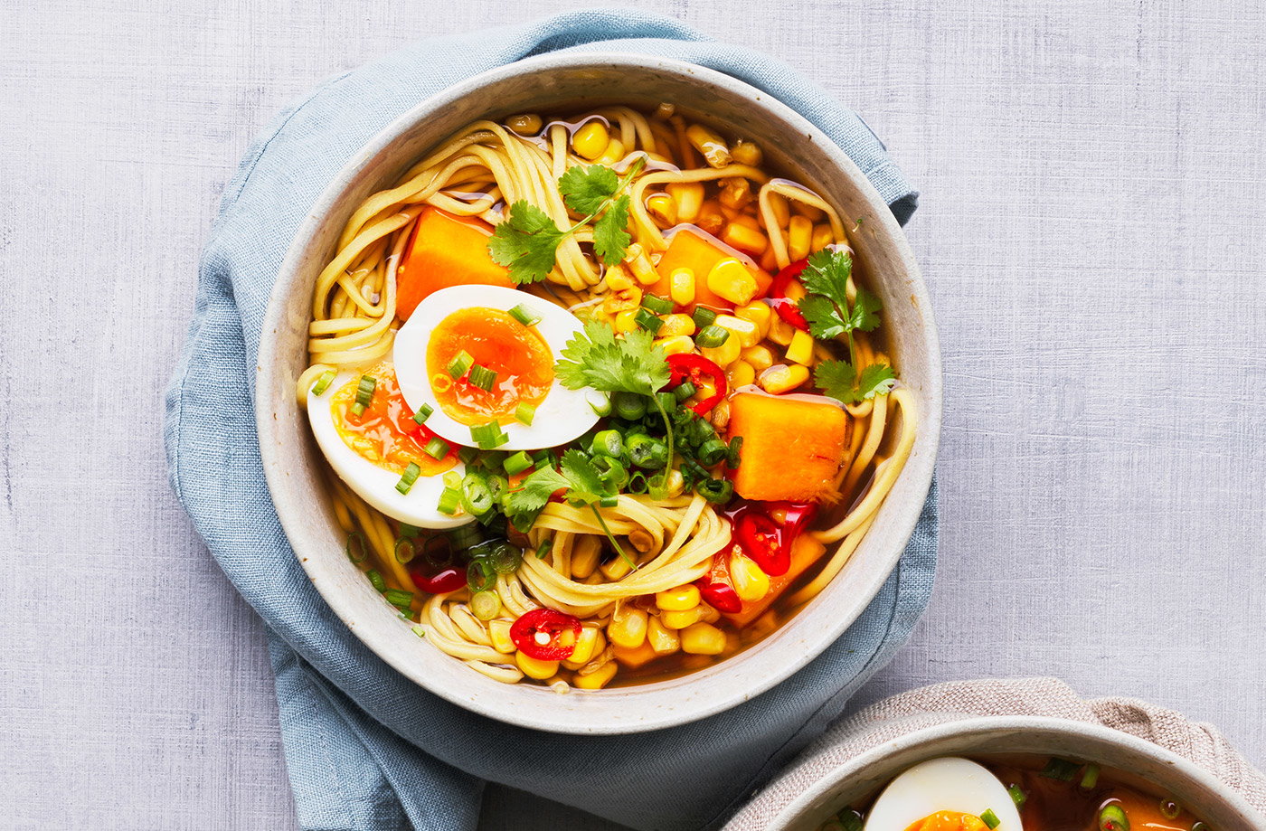 Sweetcorn, squash and spring onion ramen