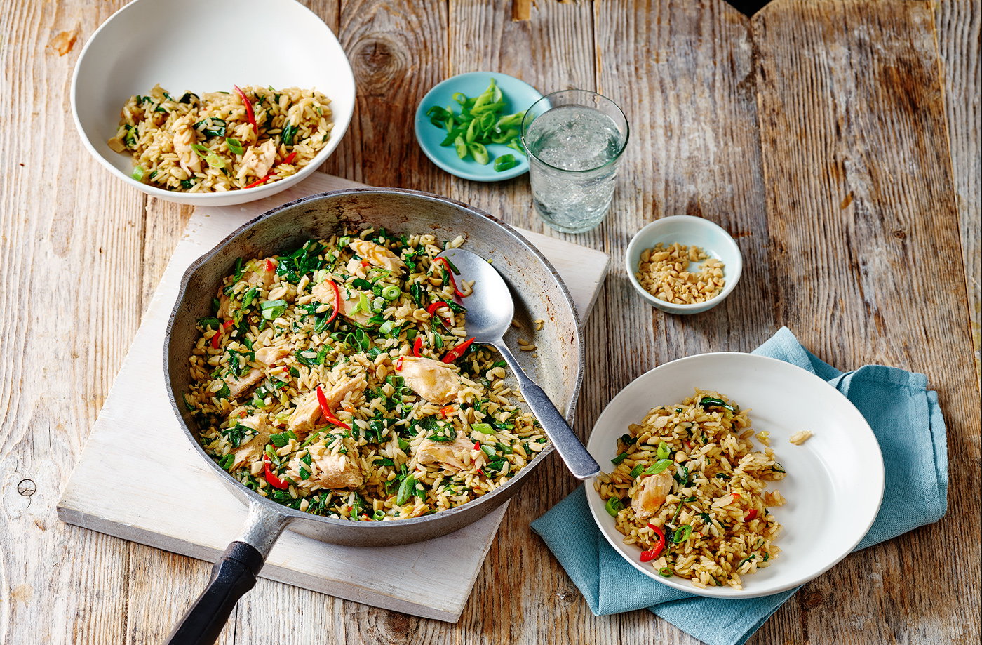 Chilli and lime salmon fried rice
