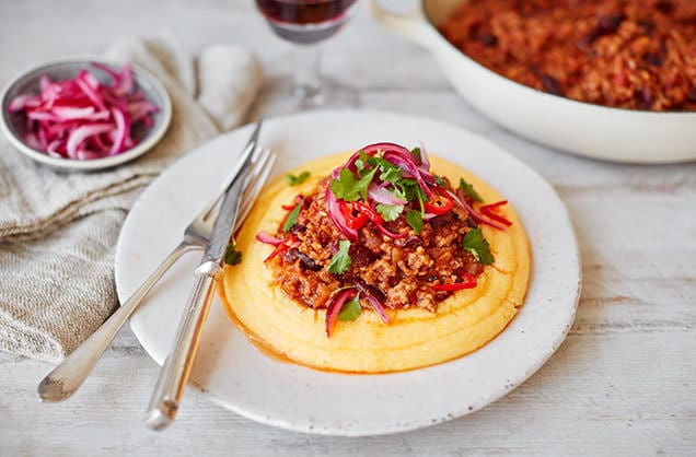 Mexican chilli beef with polenta