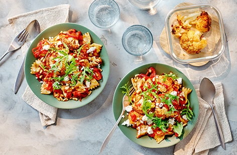 Image of "Roast cauliflower spiced tomato pasta"