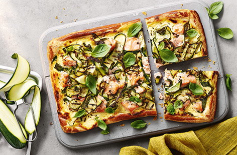 Image of "Charred courgette and salmon tart"