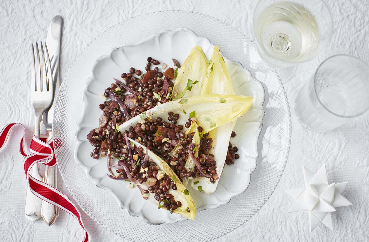 Image of "Puy lentil, toasted hazelnut and herb salad with chestnuts"
