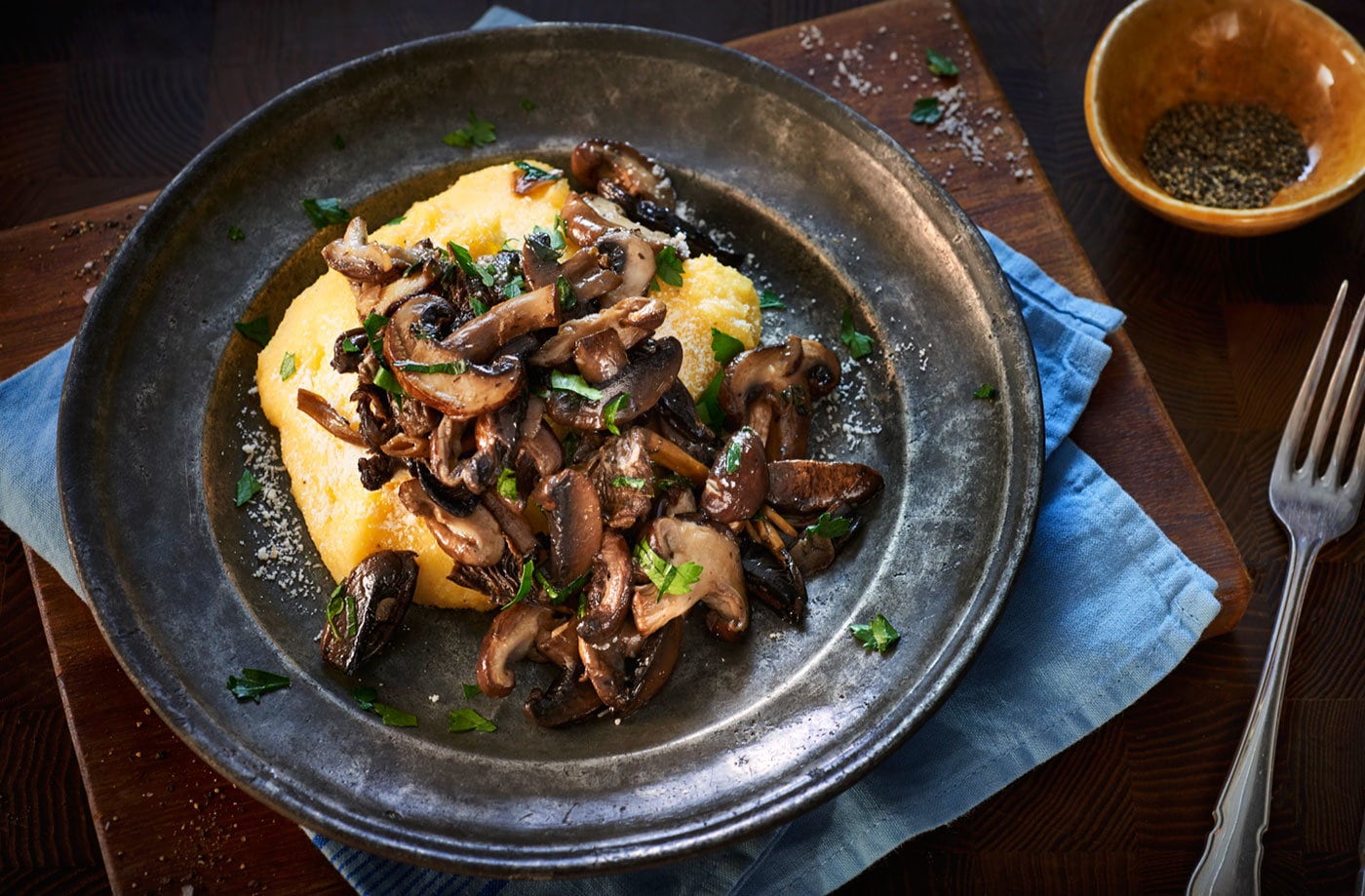 Garlic mushrooms with cheesy polenta