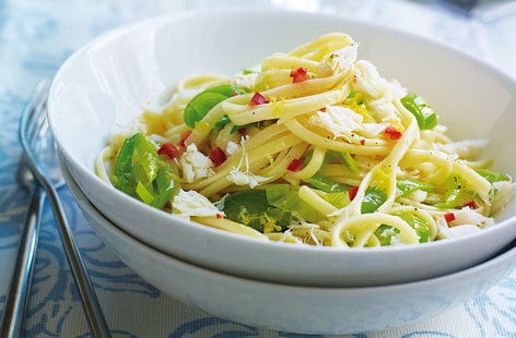 Image of "Crab, chilli and leek linguine"