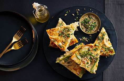 Image of "Cheesy greens tortilla"