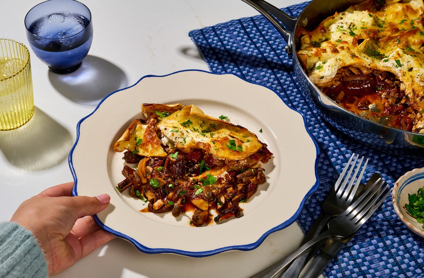 Mushroom pan lasagne