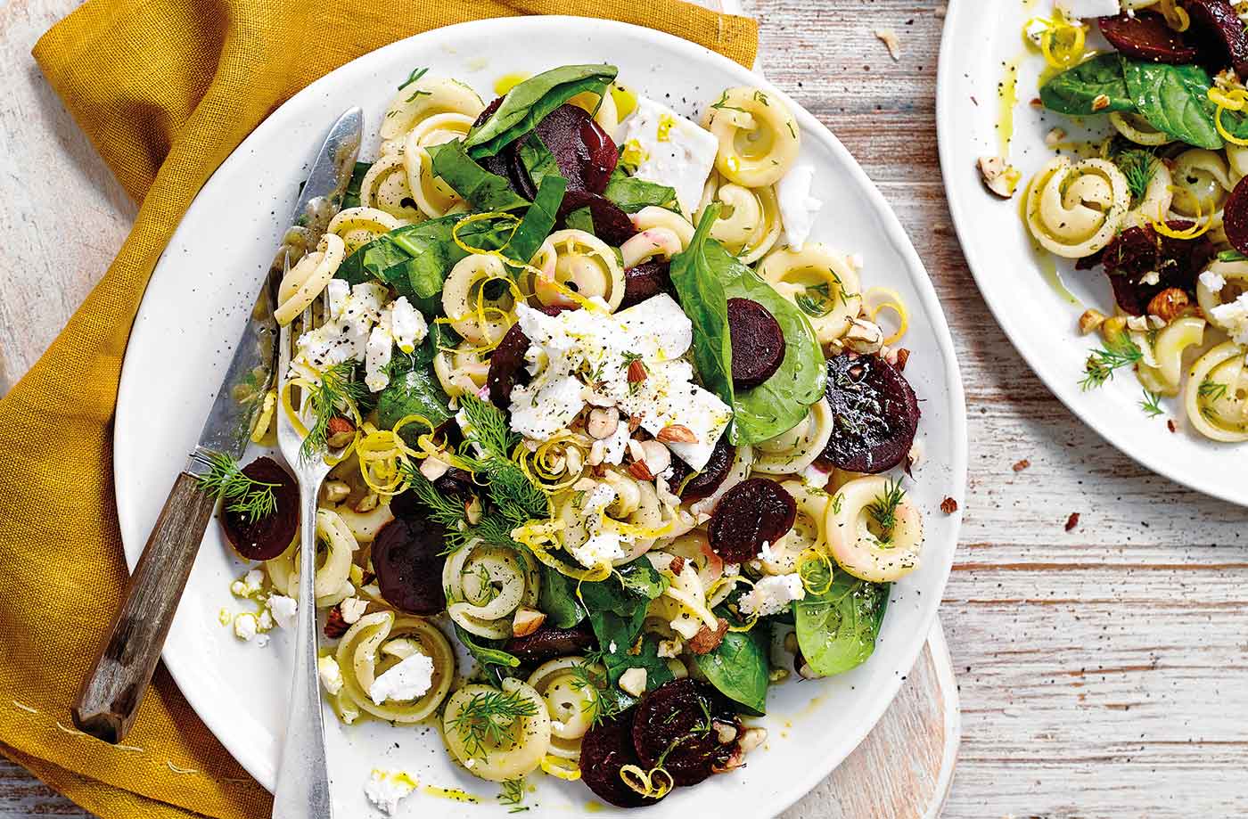 Beetroot and dill pasta salad