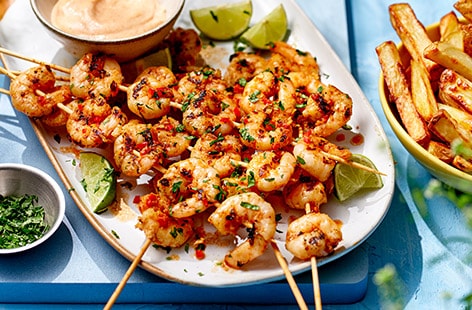 Image of "Chilli and lime prawn skewers"