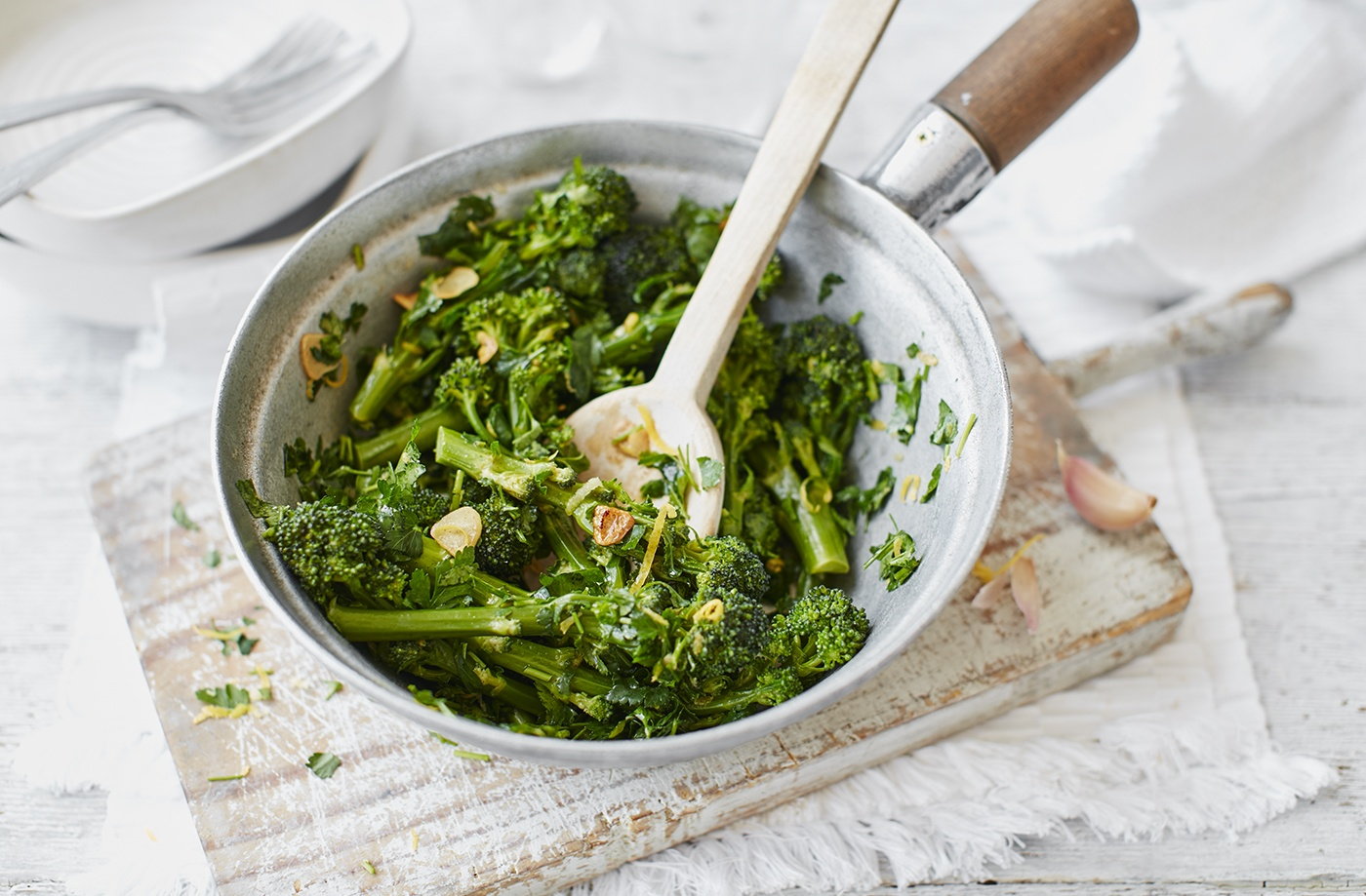 Purple sprouting broccoli with parsley butter