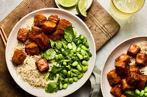 Image of "Buffalo tofu with edamame"