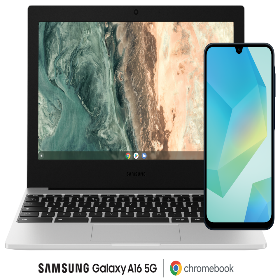 Samsung Galaxy A16 Blue Black with Chromebook Go Bundle