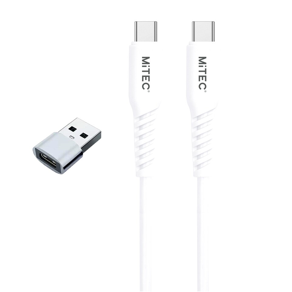 MiTEC MiPOWER USB-C to USB-C Cable + USB-C to USB-A Adapter 1m White