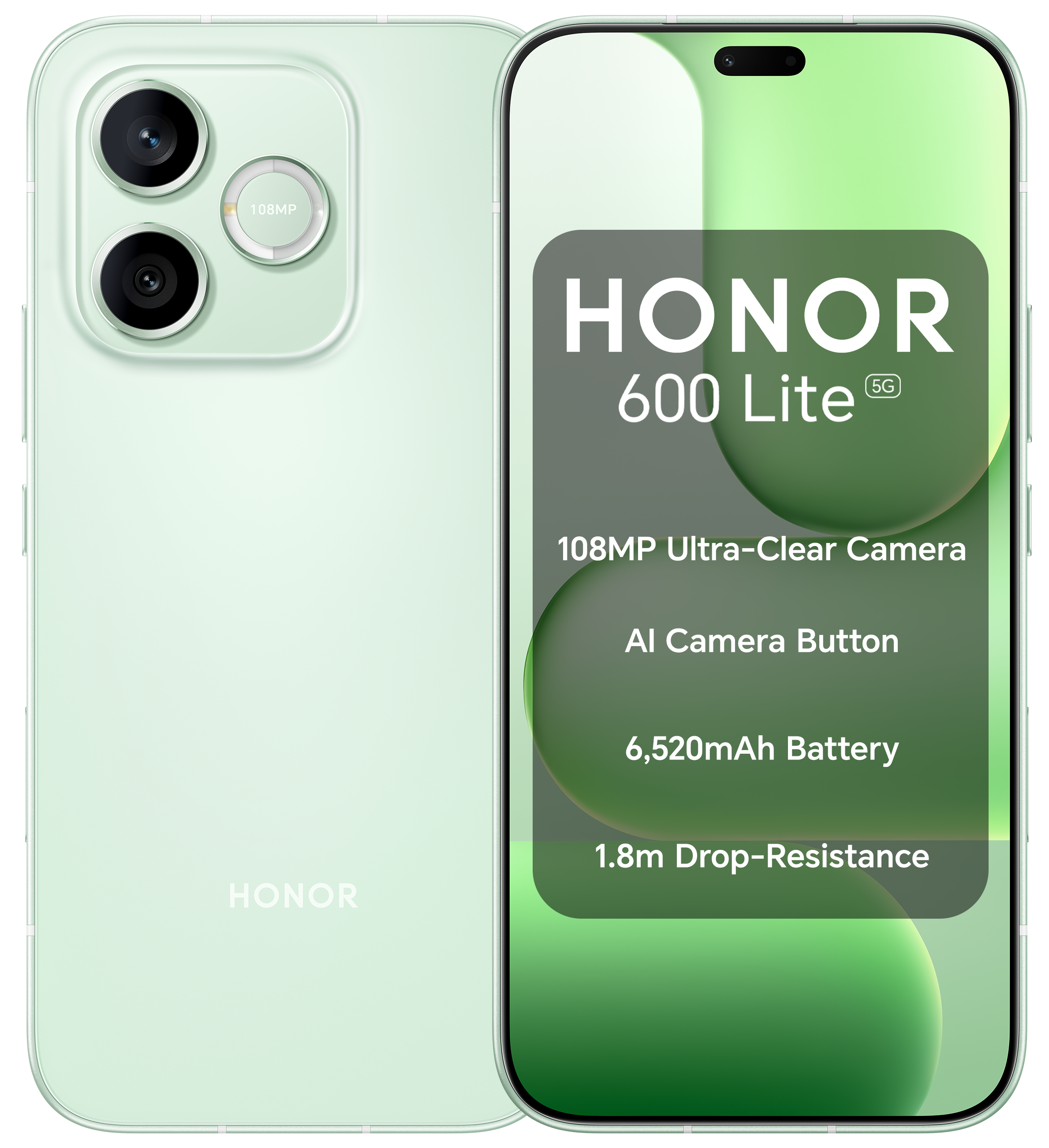HONOR 600 Lite 6.6" AMOLED MediaTek Dimensity 7100 Elite 8GB RAM 256GB Storage 5G Dual-SIM MagicOS Smartphone - Sprout Green